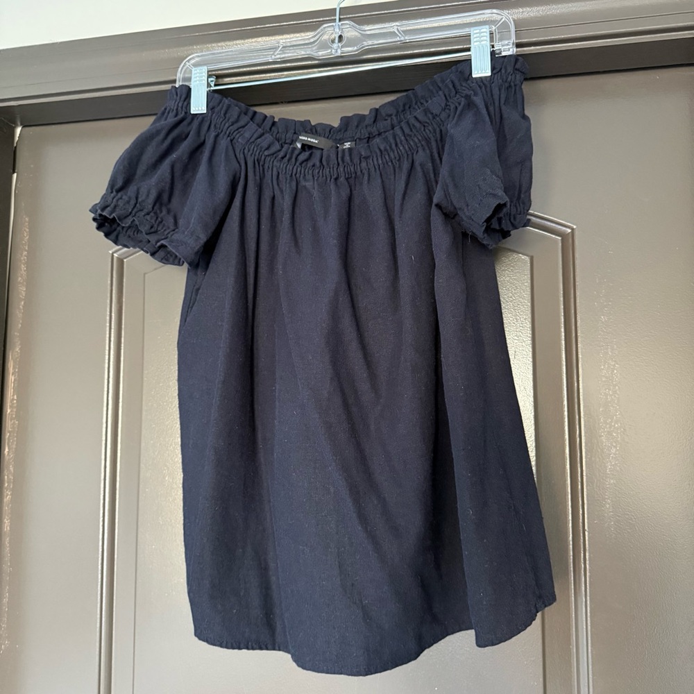 Vero Moda navy lightweight linen off the shoulder top